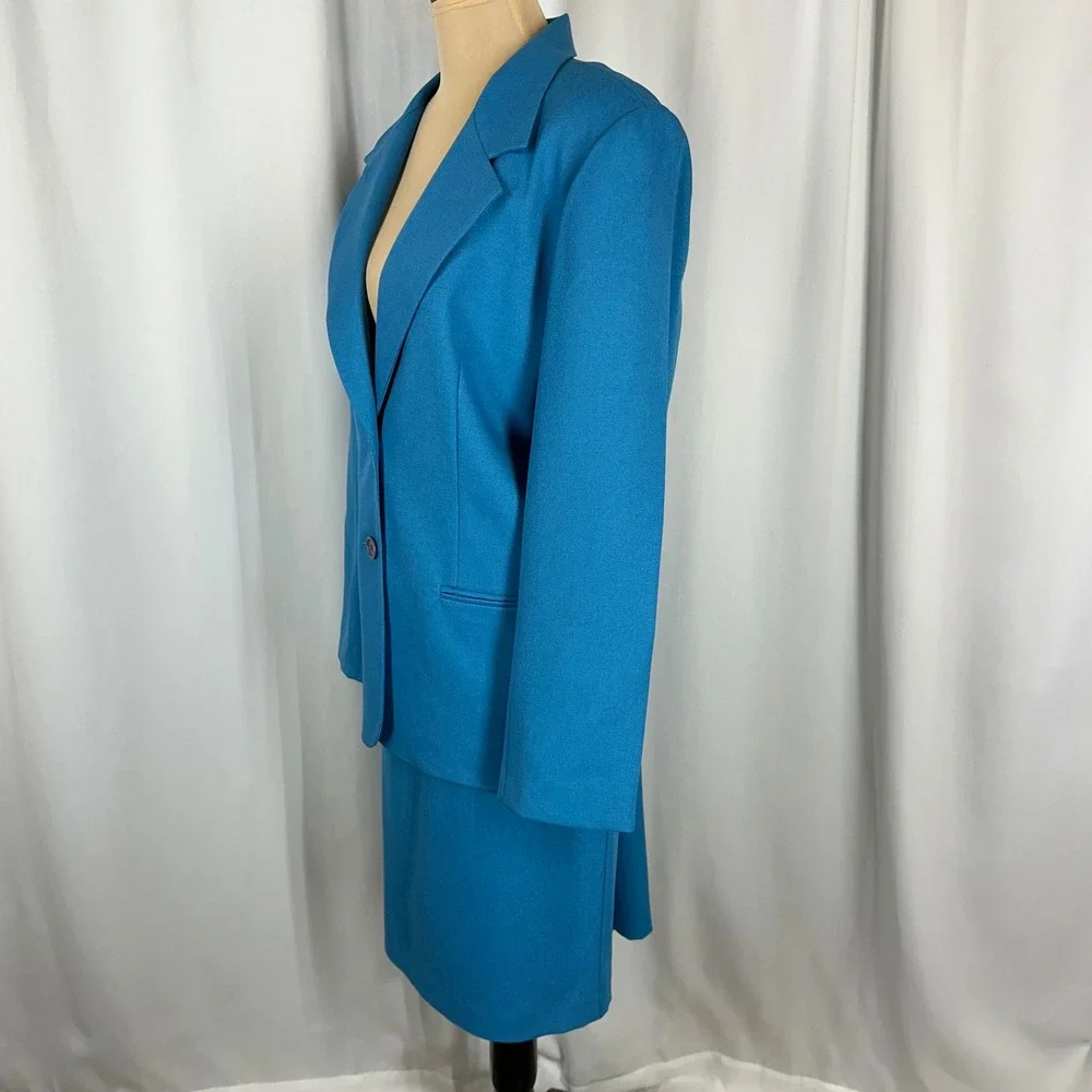 Leslie Fay Haberdashery Petite Blue Skirt Suit 2 Pc Set Size 16P Career